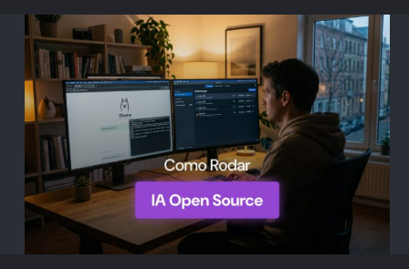 Pessoa utilizando ferramentas de inteligência artificial open source em um computador local